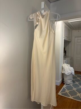 Lulu's Satin Ivory Halter Maxi Dress